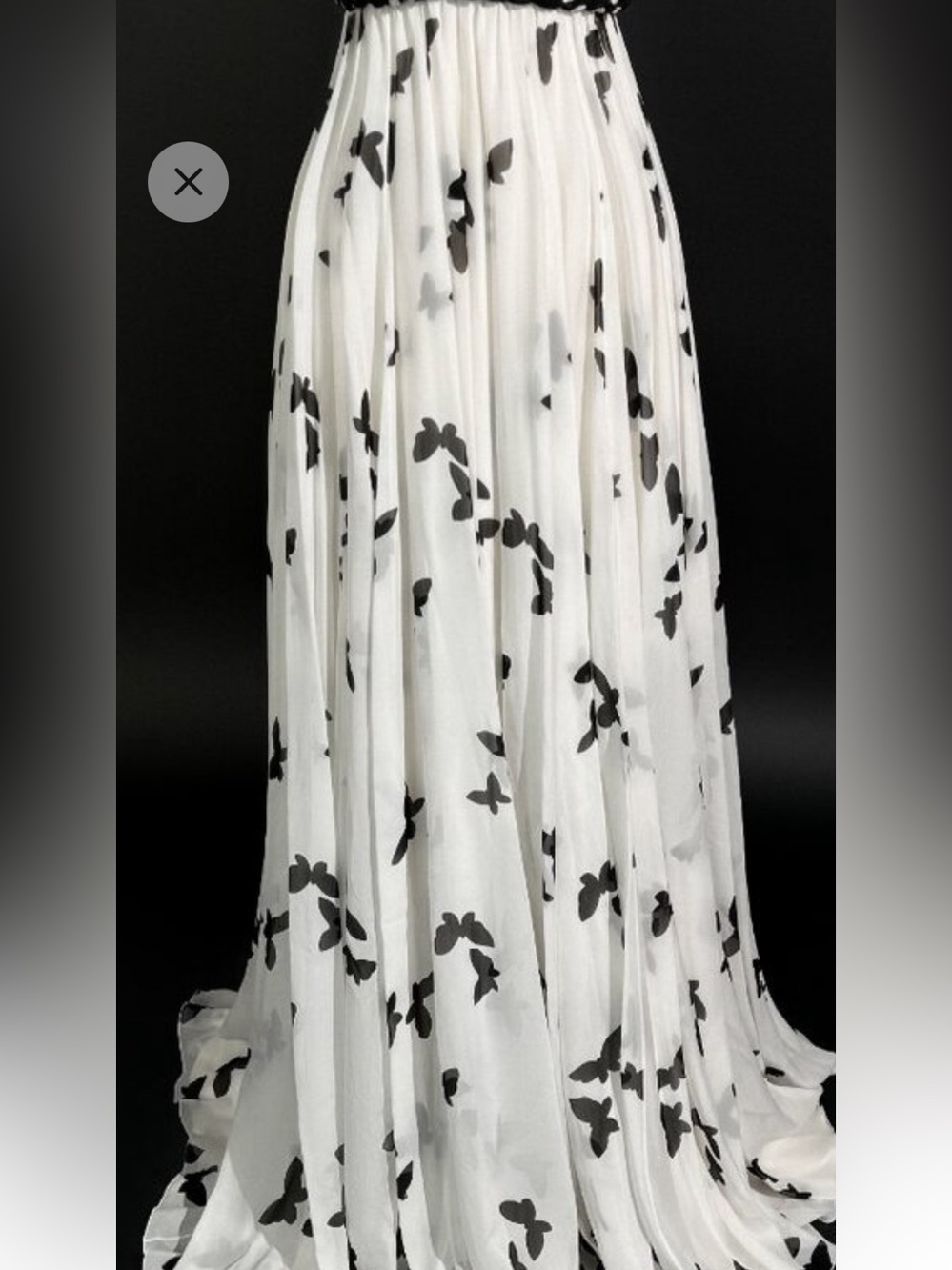 Andrew Gn silk chiffon ball skirt in crème and black butterfly print size 6